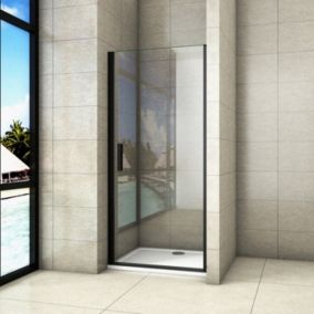 Aica Porte De Douche Pivotante Noir Mat 80x200cm En 8mm Verre Anticalcaire