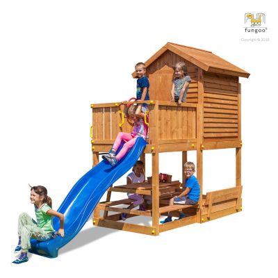 Aire de jeu FUNGOO MyHOUSE FREE TIME BEACH avec bac à sable et table de pique nique