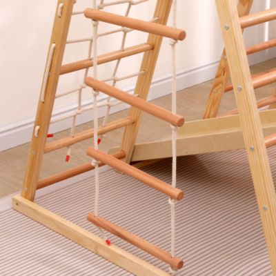 Aire de jeux 7 en 1 - Balançoire, échelle, toboggan et support, filet et anneaux d'escalade - Contreplaqué et hêtre