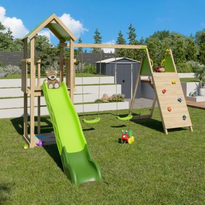 Aire de jeux bois 2,20 m OLYMPIA XPERIENCE VERT- 9 enfants