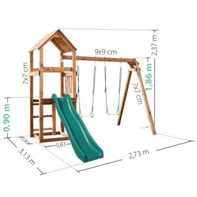 Aire de jeux en bois avec balançoire et toboggan – Nouméa