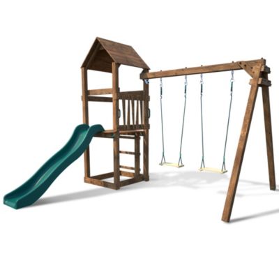 Aire de jeux en bois avec balançoire et toboggan – Nouméa