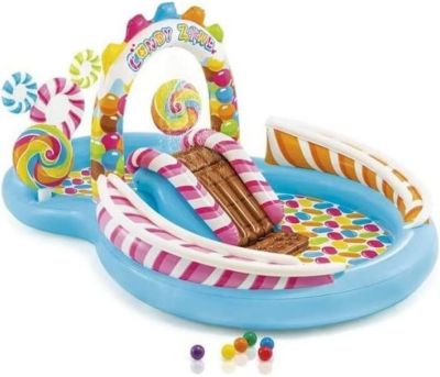 Aire de jeux gonflable Royaume des Bonbons,  Toboggan, jeux eau et pataugeoire