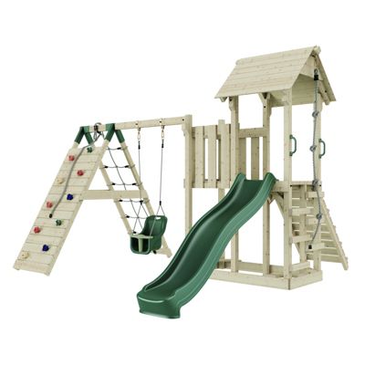 Aire de jeux PolarPlay Farö Aire de jeux portique bois avec balançoire et mur d'escalade avec toboggan & échelle d'escalade