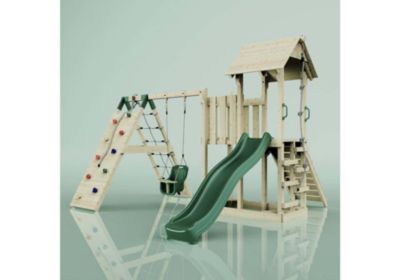 Aire de jeux PolarPlay Farö Aire de jeux portique bois avec balançoire et mur d'escalade avec toboggan & échelle d'escalade