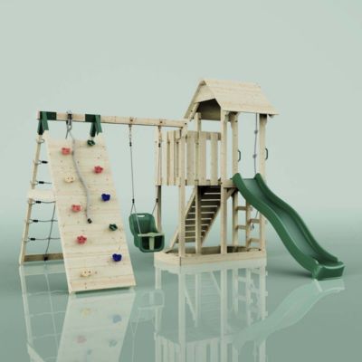 Aire de jeux PolarPlay Farö Aire de jeux portique bois avec balançoire et mur d'escalade avec toboggan & échelle d'escalade