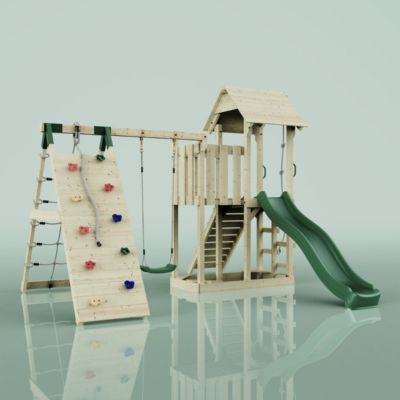 Aire de jeux PolarPlay Farö Aire de jeux portique bois avec balançoire et mur d'escalade avec toboggan & échelle d'escalade