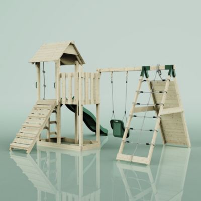 Aire de jeux PolarPlay Farö Aire de jeux portique bois avec balançoire et mur d'escalade avec toboggan & échelle d'escalade