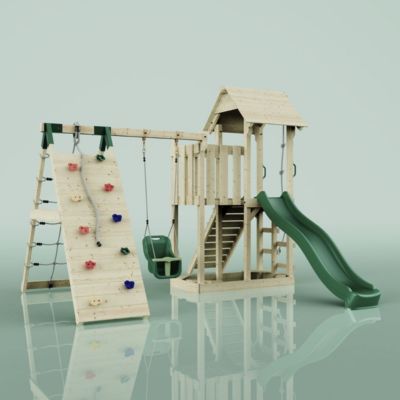 Aire de jeux PolarPlay Farö Aire de jeux portique bois avec balançoire et mur d'escalade avec toboggan & échelle d'escalade