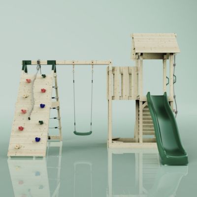 Aire de jeux PolarPlay Farö Aire de jeux portique bois avec balançoire et mur d'escalade avec toboggan & échelle d'escalade