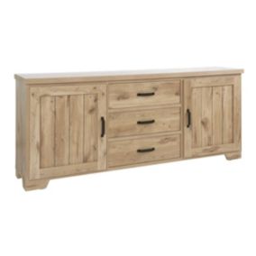 ALARY - Buffet 2 Portes 3 Tiroirs Aspect Bois Chêne Clair Finition Canyon Oak