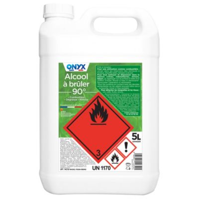 Alcool à brûler 90° pour métal, bois, tissus et vitres Onyx 5 L