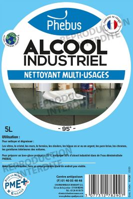 Alcool industriel nettoyant multi-usages 95° Phebus 5L