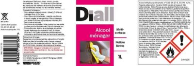 Alcool ménager 95°nettoyant multi-surfaces Diall 1L