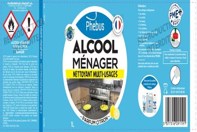 Alcool ménager nettoyant multi-usages Phebus parfum citron 1L