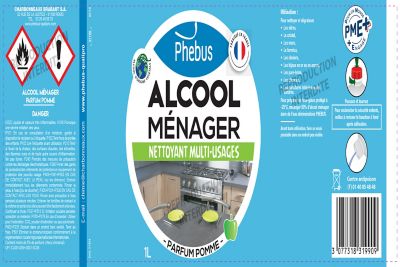 Alcool ménager nettoyant multi-usages Phebus parfum pomme 1L