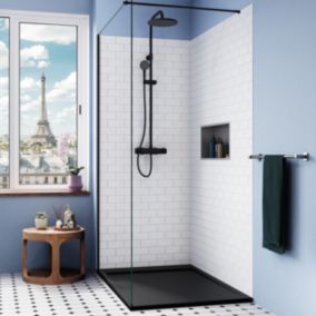 Alda Receveur de douche 120x80cm en pierre de synthèse durable, noir mat (ALD15-12080N)