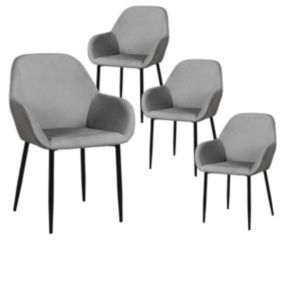 ALESSIA - Lot de 4 Fauteuils Velours Côtelé Gris