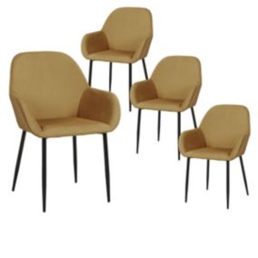 ALESSIA - Lot de 4 Fauteuils Velours Côtelé Jaune Moutarde