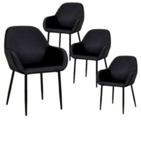 ALESSIA - Lot de 4 Fauteuils Velours Côtelé Noir