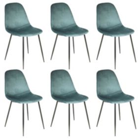 ALESSIA - Lot de 6 Chaises Velours Côtelé Bleu Canard