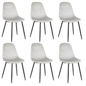 ALESSIA - Lot de 6 Chaises Velours Côtelé Gris Clair