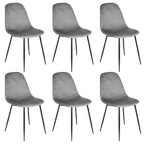 ALESSIA - Lot de 6 Chaises Velours Côtelé Gris Foncé