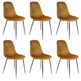 ALESSIA - Lot de 6 Chaises Velours Côtelé Jaune Moutarde