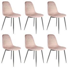 ALESSIA - Lot de 6 Chaises Velours Côtelé Roses