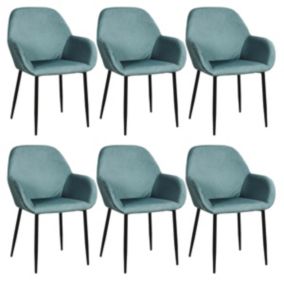 ALESSIA - Lot de 6 Fauteuils Velours Côtelé Bleu Canard