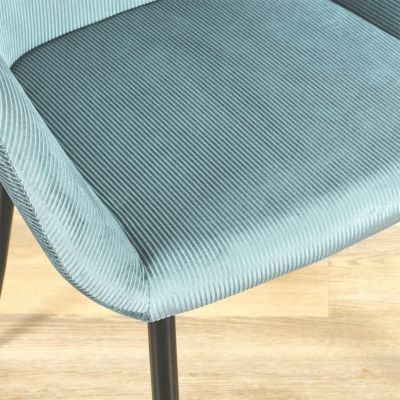 ALESSIA - Lot de 6 Fauteuils Velours Côtelé Bleu Canard
