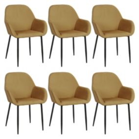 ALESSIA - Lot de 6 Fauteuils Velours Côtelé Jaune Moutarde