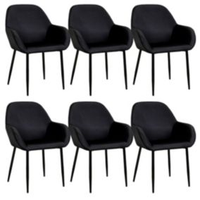 ALESSIA - Lot de 6 Fauteuils Velours Côtelé Noir