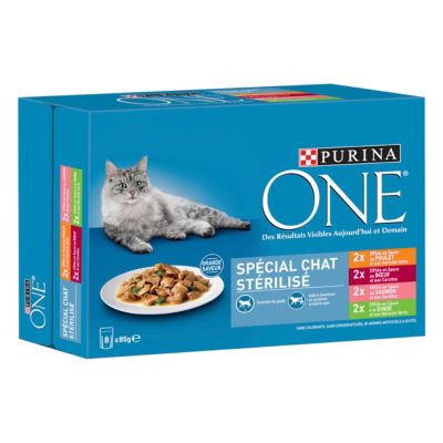 Aliment pour chat stérilisé One Spécial chat Stérilisé Effilés en sauce :bœuf poulet saumon dinde 8 x 85g