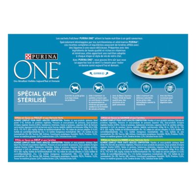 Aliment pour chat stérilisé One Spécial chat Stérilisé Effilés en sauce :bœuf poulet saumon dinde 8 x 85g
