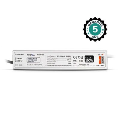 Alimentation LED 100W - 24V DC - IP67 - étanche - Garantie 5 ans
