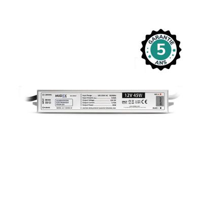 Alimentation LED 45W - 12V DC - IP67 - étanche - Garantie 5 ans