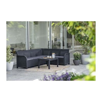 Banquette De Jardin 2 Places SanRemo By Keter | Résine Imitation Rotin, Gris Graphite, Avec Coussins - Montage Facile