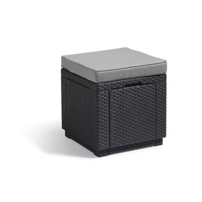 ALLIBERT JARDIN Table-pouf avec coussin et rangement integre - Imitation rotin tresse graphite