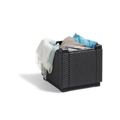 ALLIBERT JARDIN Table-pouf avec coussin et rangement integre - Imitation rotin tresse graphite