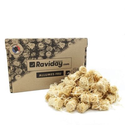 Allume-Feu (x170) en laine et cire de bois - 100% naturel - Marque Française - Raviday