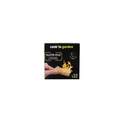 Allume-feux en laine de bois pour barbecue et cheminée - 100% d'origine végétale - 32 pièces - Cook in Garden