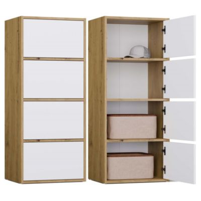 ALMA - Commode 4 portes pour chambre à coucher - 50x119x40 cm - BLANC / CHÊNE ARTISAN