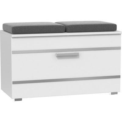 ALMORA - Meuble à chaussures - 4 niches + 2 coussins - 85x45x35 cm - Banc à chaussures - BLANC