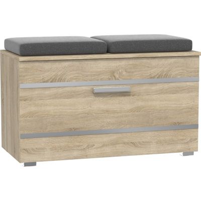 ALMORA - Meuble à chaussures - 4 niches + 2 coussins - 85x45x35 cm - Banc à chaussures - Chêne Sonoma