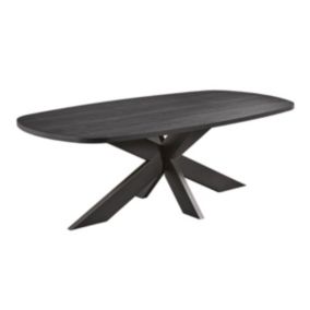 ALPHA - Table Repas Ovale 200cm Aspect Bois Noir Piètement Araignée Métal Noir