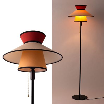 ALPINALUZ Lampadaire Multicolore 40cm, Abat-jour en Tissu et Bois, E27, Style Rétro-Boho Citronnelle avec Chaînette d Allumage