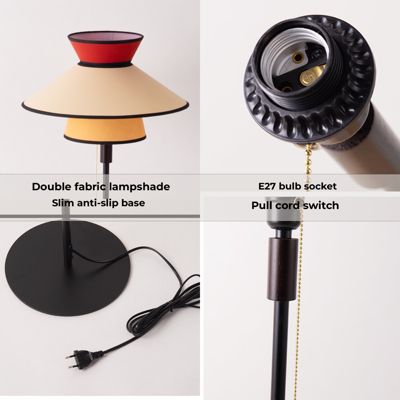 ALPINALUZ Lampadaire Multicolore 40cm, Abat-jour en Tissu et Bois, E27, Style Rétro-Boho Citronnelle avec Chaînette d Allumage