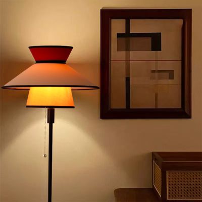 ALPINALUZ Lampadaire Multicolore 40cm, Abat-jour en Tissu et Bois, E27, Style Rétro-Boho Citronnelle avec Chaînette d Allumage