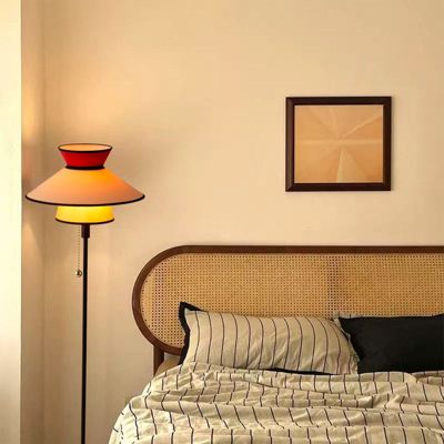 ALPINALUZ Lampadaire Multicolore 40cm, Abat-jour en Tissu et Bois, E27, Style Rétro-Boho Citronnelle avec Chaînette d Allumage